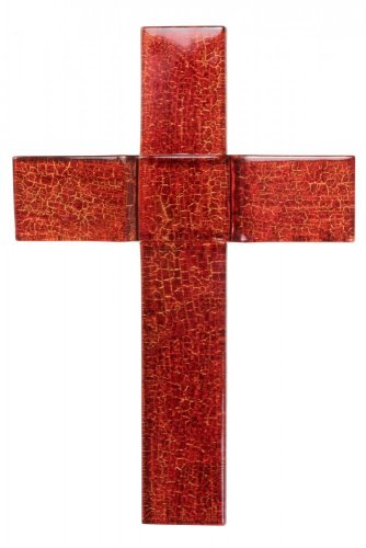 Sklenený kríž na stenu rubínový malý