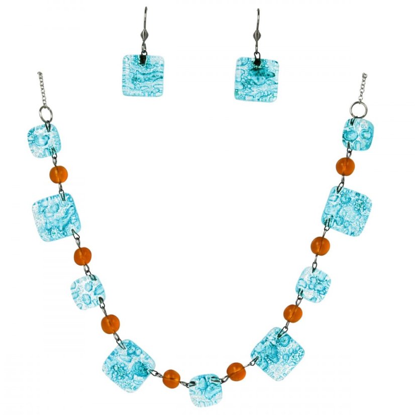 WAGA - Set glass jewelry turquoise necklace + earrings SOU0109
