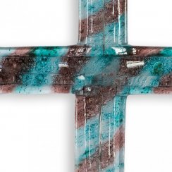 Skleněný kříž na stěnu tyrkysovohnědý vrstvený malý