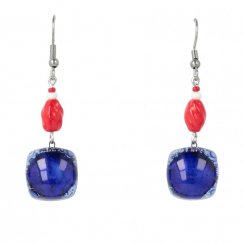WAGA - Souprava skleněných šperků tmavě modrá náhrdelník + náušnice SOU0303