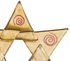Bożonarodzeniowa szklana ozdobna gwiazda w kolorze złotym 02 - czerwone spiralki