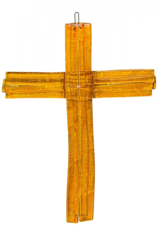 Szklany krzyż na ścianę Bursztynu ze szkła warstwowego mały