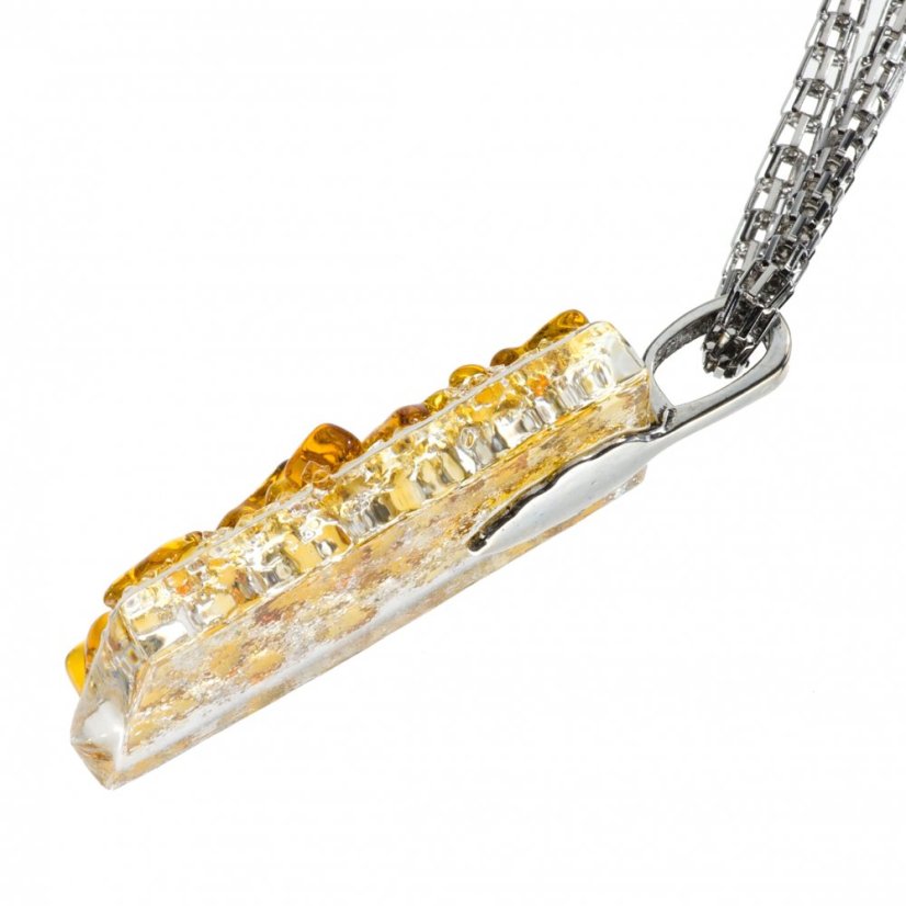 WAGA - Luksusowy komplet biżuterii szklanej JANTAR naszyjnik + kolczyki SOU0911