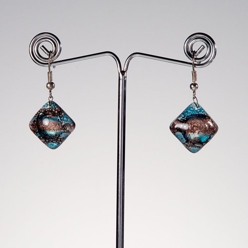 Glass earrings turquoise-brown MEMPHIS N0404