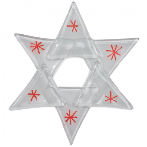 Bożonarodzeniowa szklana ozdobna gwiazda w kolorze białym 01 - czerwone gwiazdki