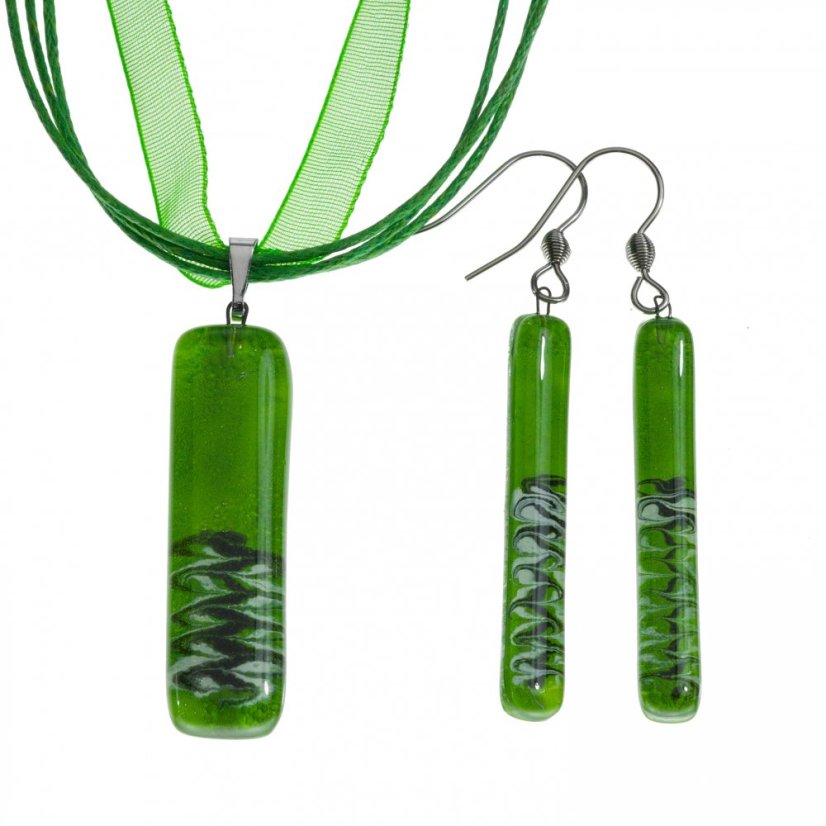 Set of green glass jewelry DAISY - 1401