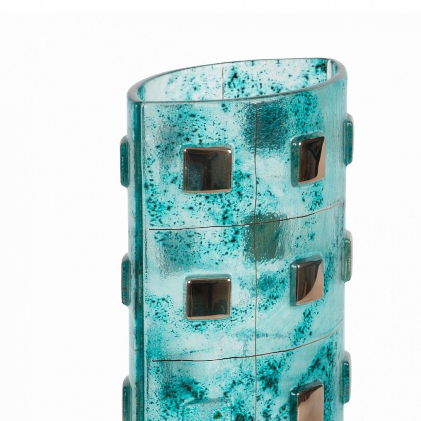Turquoise glass vase MIRA with platinum