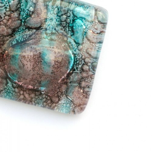 Glass pendant turquoise brown square MEMPHIS P0404
