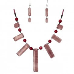 WAGA - Stary zestaw biżuterii z różowego szkła naszyjnik + kolczyki SOU1201