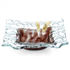 Glass bowl TERRA brown with lace – square