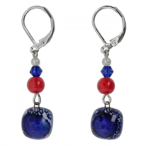 Dark blue glass earrings with beads NK0303