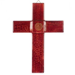 Ruby glass wall cross - with a spiral small