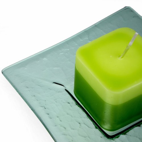 Świecznik szklany przezroczysty zielony ze świecą zapachową