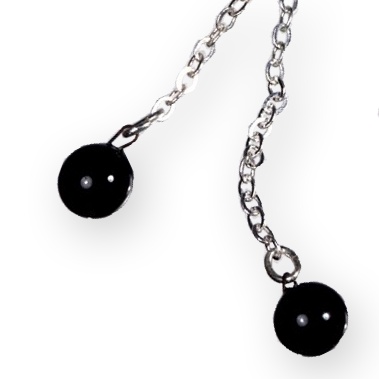 Black glass earrings on a chain DOTS N0801