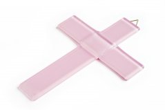 Glass christening cross pale pink small