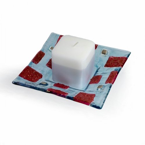 Glass red-blue candlestick EVE CITY with scented candle