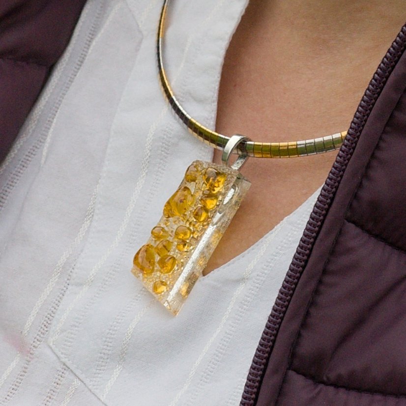 WAGA - Luksusowy komplet biżuterii szklanej JANTAR naszyjnik + kolczyki SOU0911