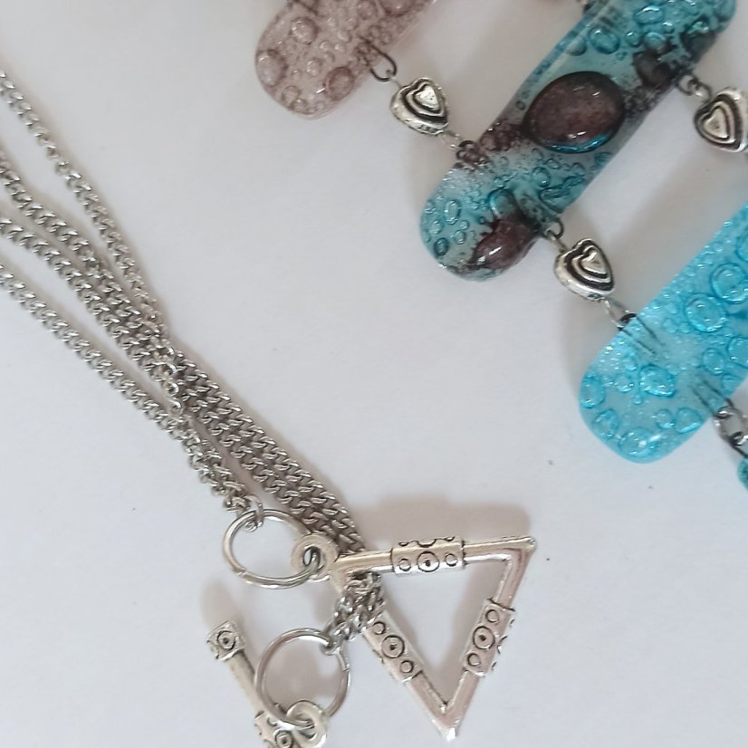 Glass necklace turquoisebrown ladder NH0401