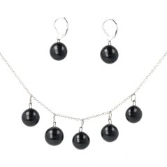 WAGA - Souprava skleněných šperků černá DOTS náhrdelník + náušnice SOU0803