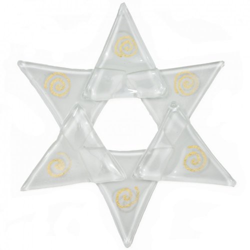 Christmas glass ornament star white 02 - gold spirals
