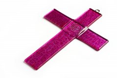 Skleněný kříž na stěnu růžový – se spirálou