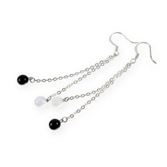 Skleněné náušnice černobílé na řetízku LENORE - DOTS N1710