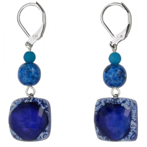 Dark blue glass earrings with beads NK0302