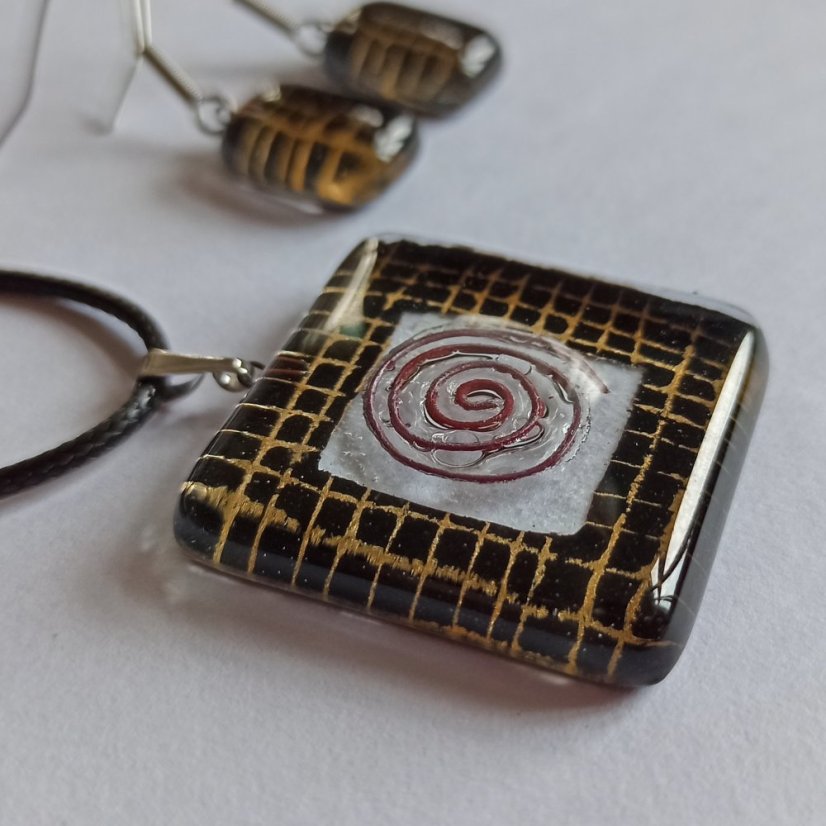 Komplet biżuterii szklanej czarny OWL - 0801
