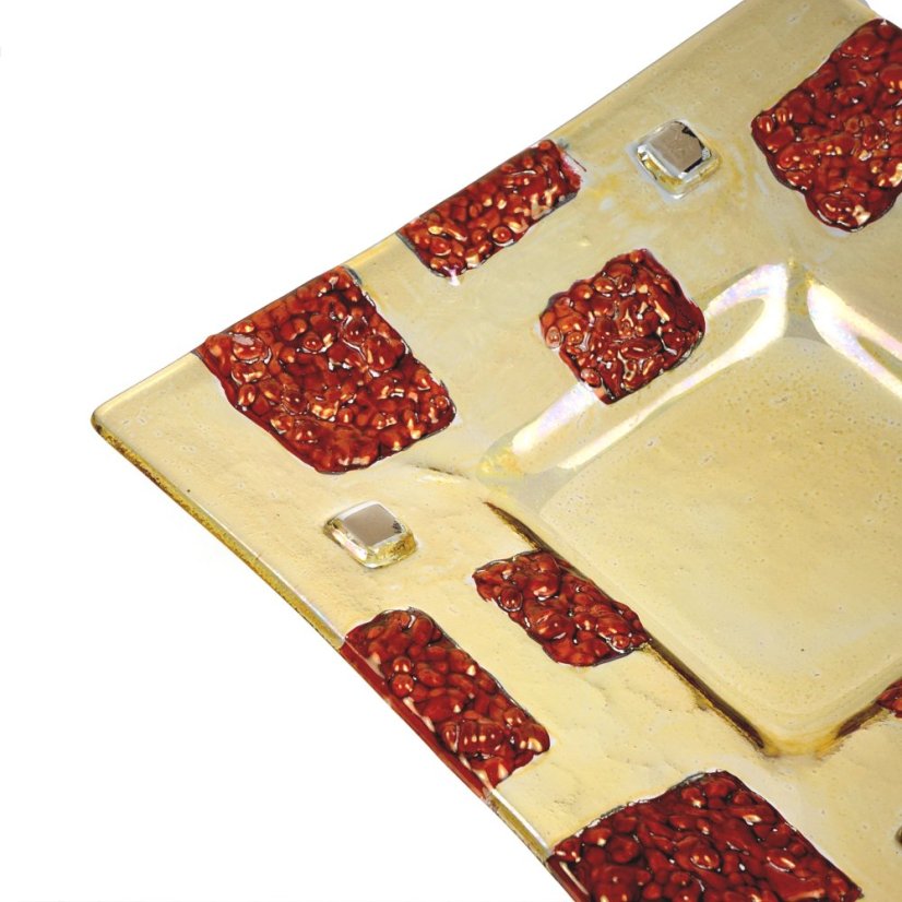 Świecznik szklany czerwono-żółty MORN CITY ze świecą zapachową