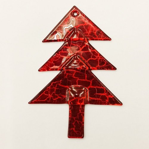 Vánoční skleněná ozdoba stromek červený Antik