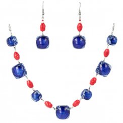 WAGA - Dark blue glass jewelry set necklace + earrings SOU0303