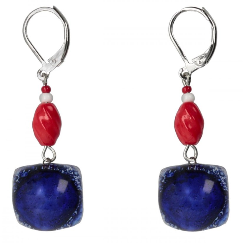 Dark blue glass earrings with beads NK0301