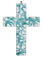 Turquoise glass wall cross - semicircles