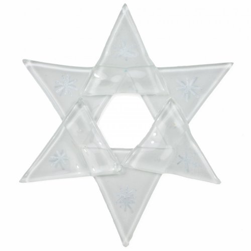 Vánoční skleněná ozdoba hvězda bílá 01 - stříbrné hvězdičky