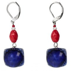 Dark blue glass earrings with beads NK0301