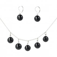 WAGA - Souprava skleněných šperků černá DOTS náhrdelník + náušnice SOU0803
